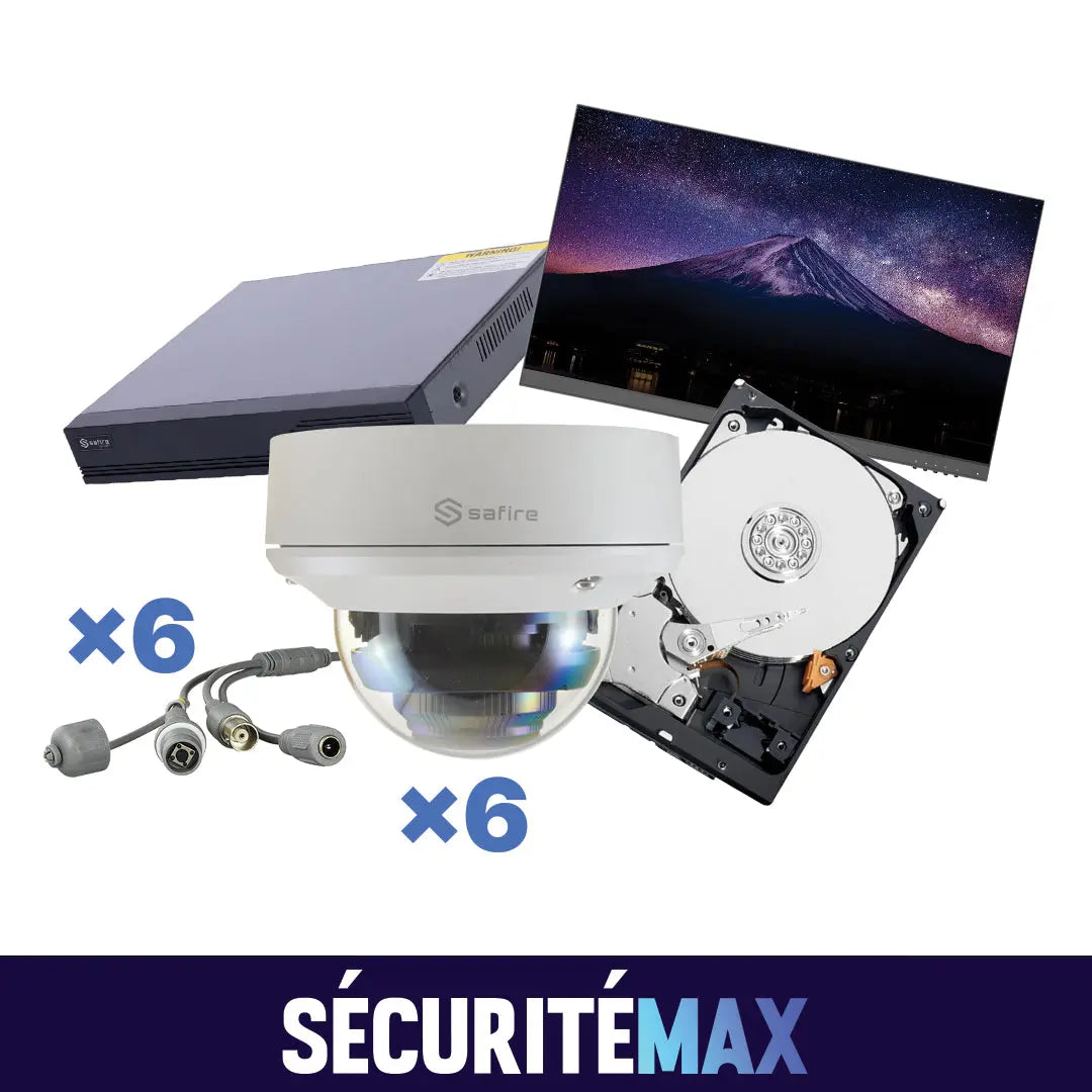 Pack Sécurité Entreprise – 6 Caméras Dôme 5MP + Enregistreur & Écran 24’ Sécurité Max