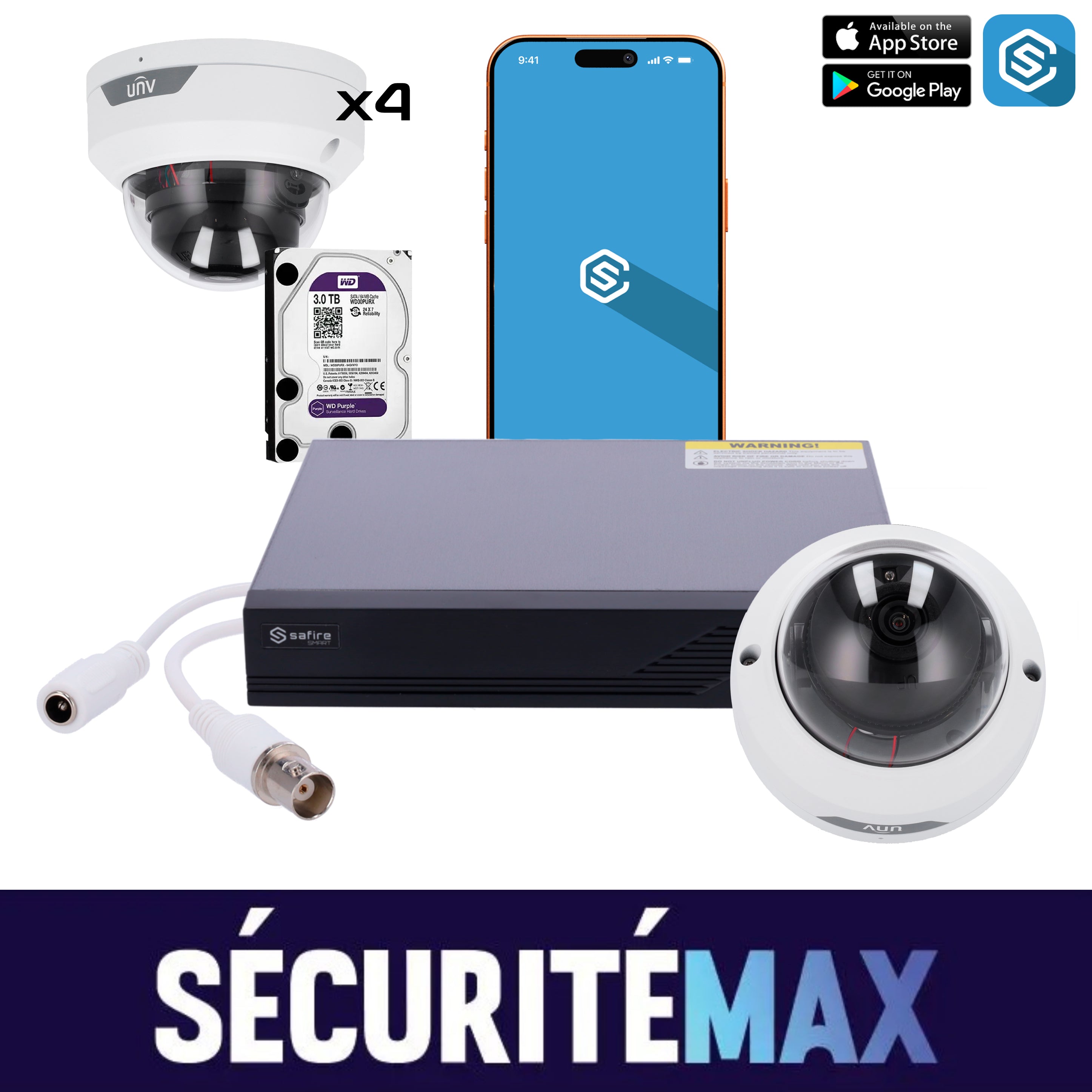 Caméras de surveillance Maison – Kit 4 Dômes 5MP + Enregistreur